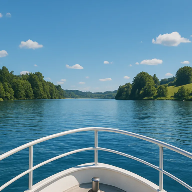 Aussicht von einem Schiff auf einem Fluss mit Bäumen